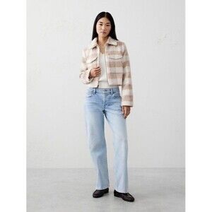 Banana Republic Neutral Plaid Boucle Cropped Zip Jacket Women PL Wool Blend
